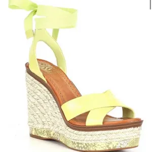 Vince Camuto Pharrah Leather Ankle Tie Espadrille Platform Wedge Sandals