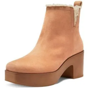 Vince Camuto Rafella Tan Latte Block Heel Bootie Platform Fur Lined Ankle Boot
