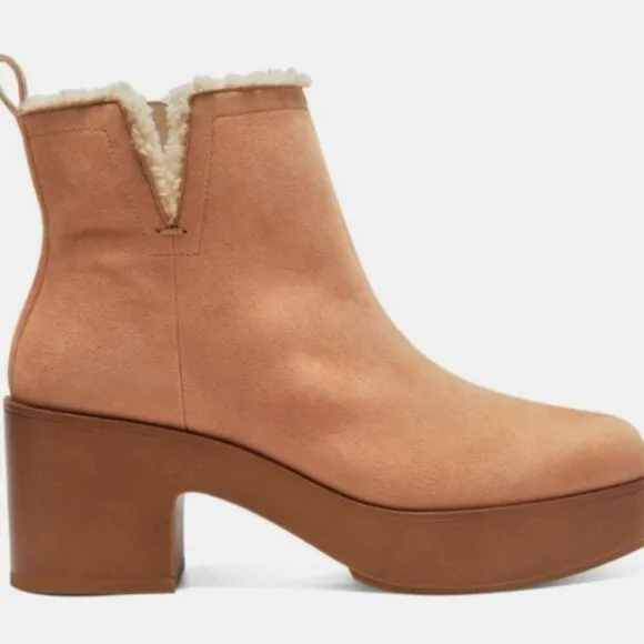 Vince Camuto Rafella Tan Latte Block Heel Bootie Platform Fur Lined Ankle Boot