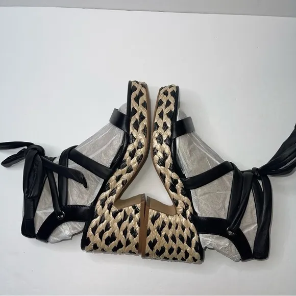 Vince Camuto Roreka Lace Up Espadrille Chunky Block Heels Sandals 8.5 Resort New