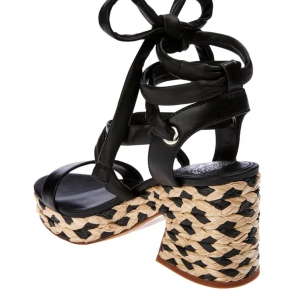 Vince Camuto Roreka Lace Up Espadrille Chunky Block Heels Sandals 8.5 Resort New