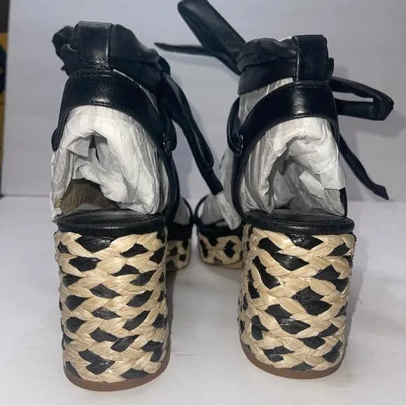 Vince Camuto Roreka Lace Up Espadrille Chunky Block Heels Sandals 8.5 Resort New