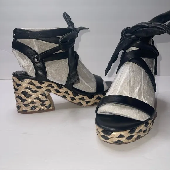 Vince Camuto Roreka Lace Up Espadrille Chunky Block Heels Sandals 8.5 Resort New