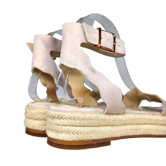 Vince Camuto Shoes 9 Pink Metallic Platform Espadrille Sandals Scallop Ankle