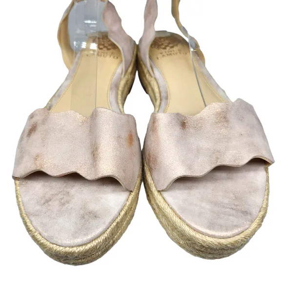 Vince Camuto Shoes 9 Pink Metallic Platform Espadrille Sandals Scallop Ankle