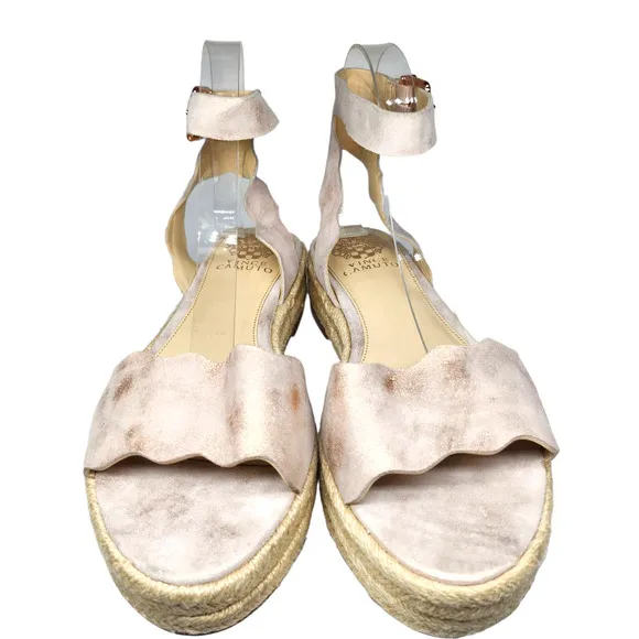 Vince Camuto Shoes 9 Pink Metallic Platform Espadrille Sandals Scallop Ankle