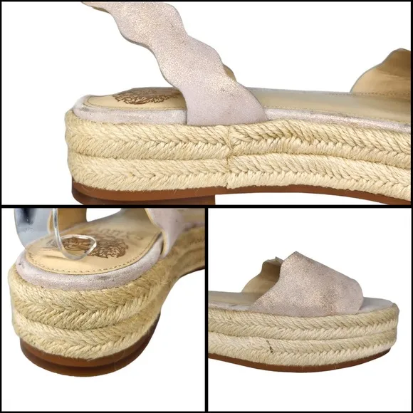 Vince Camuto Shoes 9 Pink Metallic Platform Espadrille Sandals Scallop Ankle