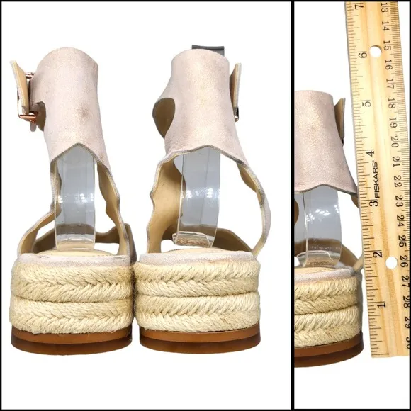 Vince Camuto Shoes 9 Pink Metallic Platform Espadrille Sandals Scallop Ankle