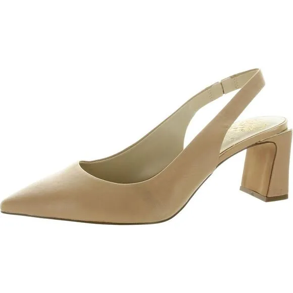 Vince Camuto Womens Hamden Beige Leather Block Heel Slingback Heels Shoes New