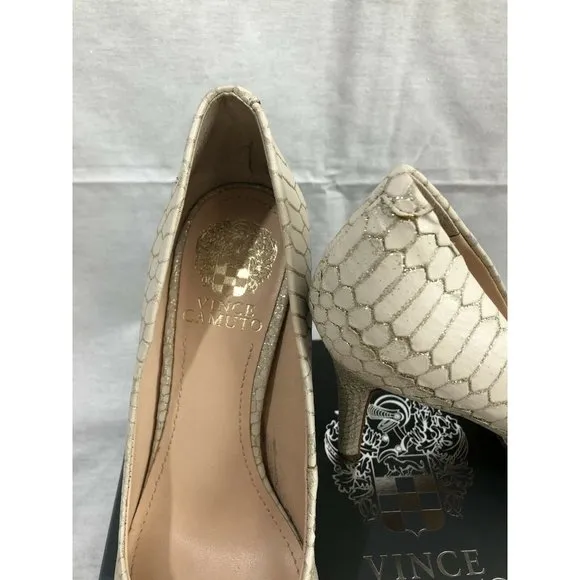 Vince Camuto Womens Shoes Beige Leather High Heels