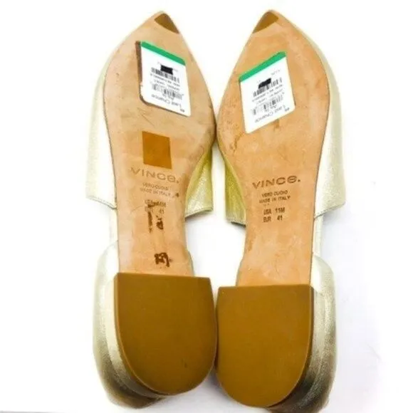 Vince Darlington womans pointed toe leather flats 11M BoxR metallic Gold