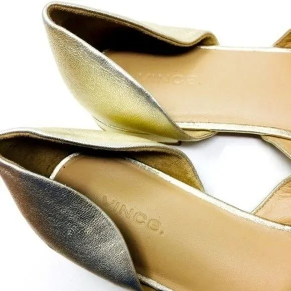 Vince Darlington womans pointed toe leather flats 11M BoxR metallic Gold