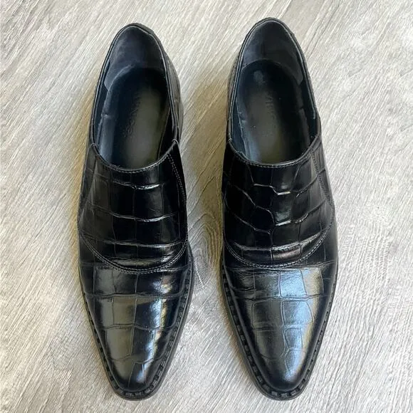 Vince Delmar Croc Embossed Loafers Women's Slip On Sz 7 M EU 37 Black Italy