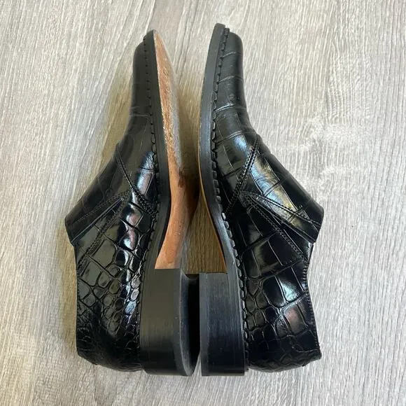 Vince Delmar Croc Embossed Loafers Women's Slip On Sz 7 M EU 37 Black Italy