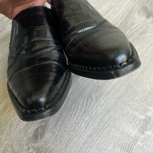 Vince Delmar Croc Embossed Loafers Women's Slip On Sz 7 M EU 37 Black Italy