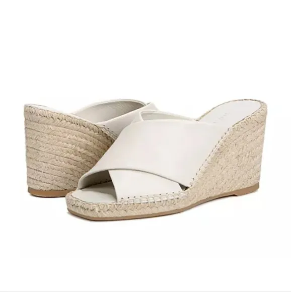 Vince Gaelan Leather Wedge Espadrille Sandals, Size 11, Color Off White