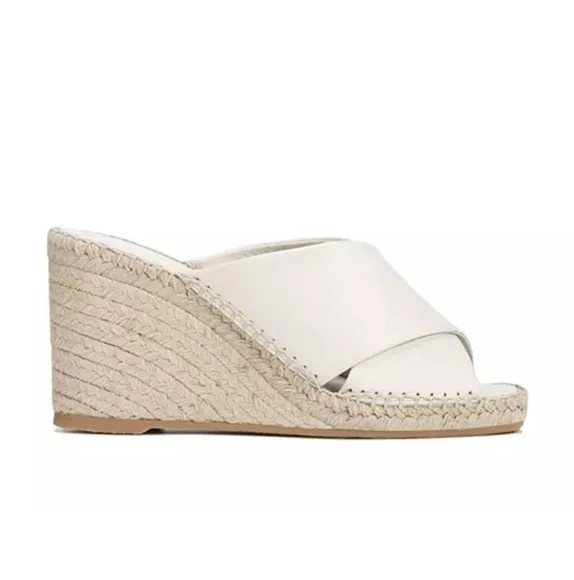 Vince Gaelan Leather Wedge Espadrille Sandals, Size 11, Color Off White