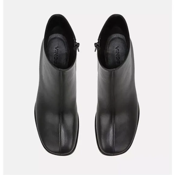 VINCE NWOB Maggie Black Leather Block Heel Ankle Bootie
