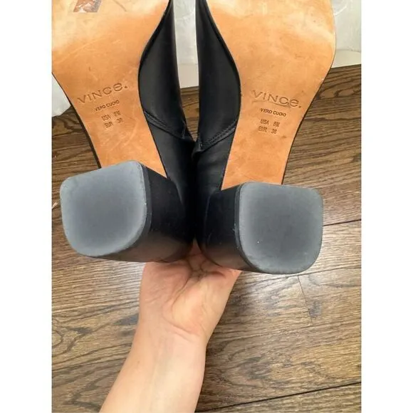 VINCE NWOB Maggie Black Leather Block Heel Ankle Bootie