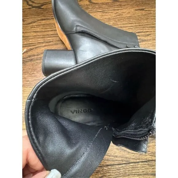 VINCE NWOB Maggie Black Leather Block Heel Ankle Bootie