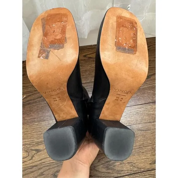 VINCE NWOB Maggie Black Leather Block Heel Ankle Bootie