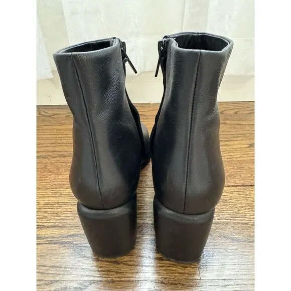 VINCE NWOB Maggie Black Leather Block Heel Ankle Bootie