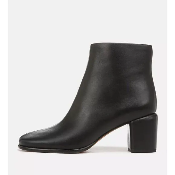 VINCE NWOB Maggie Black Leather Block Heel Ankle Bootie