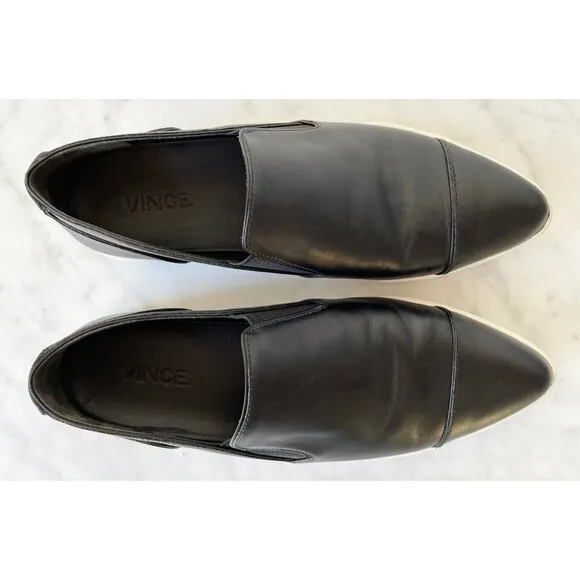 Vince Paeyre Black Leather Pointed Toe Slip On Loafer Sneaker - Women's Size 5