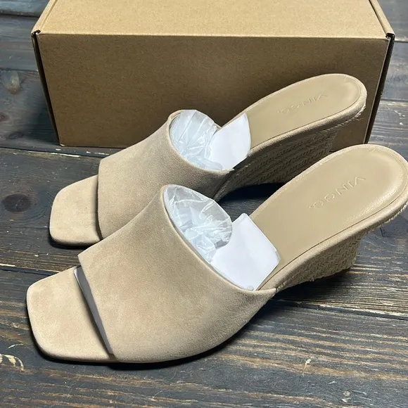 VINCE PIA SUEDE WEDGE ESPADRILLE SANDALS TAUPE CLAY/BEIGE LEATHER - 9.5