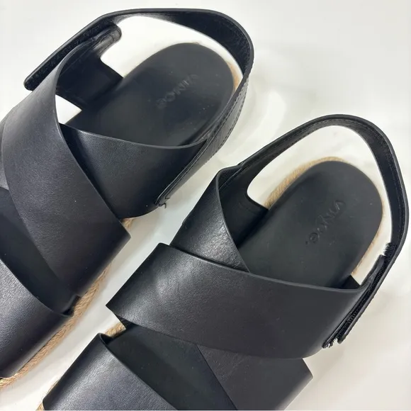 Vince Sophie Black Leather Espadrille Sandals size 9.5