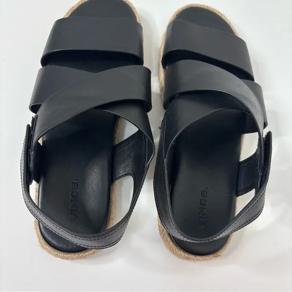 Vince Sophie Black Leather Espadrille Sandals size 9.5