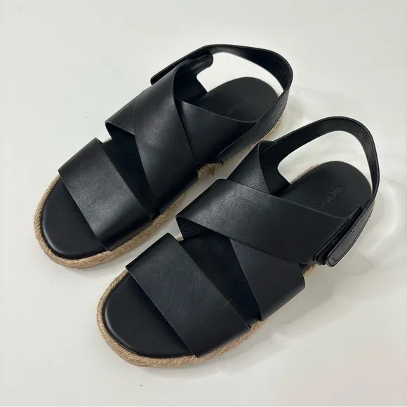 Vince Sophie Black Leather Espadrille Sandals size 9.5