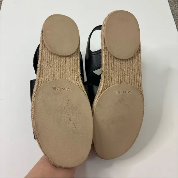 Vince Sophie Black Leather Espadrille Sandals size 9.5