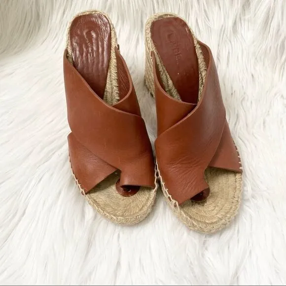 Vince Suraya Whiskey Brown Leather Espadrille Wedge Sandals 6