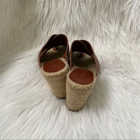 Vince Suraya Whiskey Brown Leather Espadrille Wedge Sandals 6
