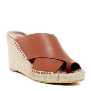 Vince Suraya Whiskey Brown Leather Espadrille Wedge Sandals 6