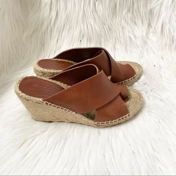 Vince Suraya Whiskey Brown Leather Espadrille Wedge Sandals 6