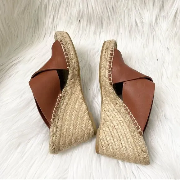 Vince Suraya Whiskey Brown Leather Espadrille Wedge Sandals 6