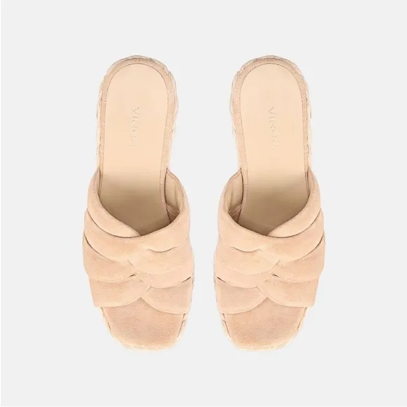 VINCE  Women Gilian Suede Wedge Sandal Blonde Size 8M Beige NEW