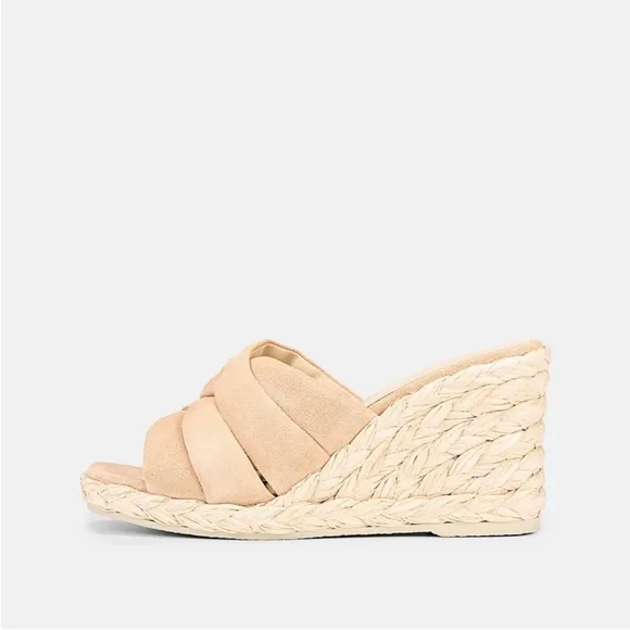 VINCE  Women Gilian Suede Wedge Sandal Blonde Size 8M Beige NEW