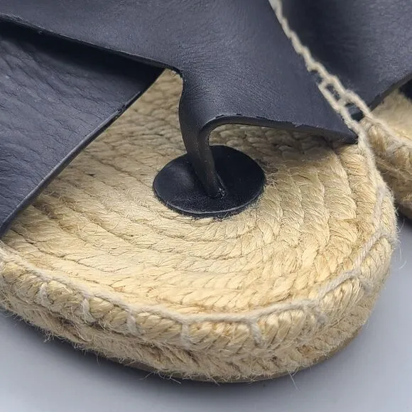 VINCE Women Sandals Black Leather Espadrille Gaelan Wedge Thongs Shoes Size 8