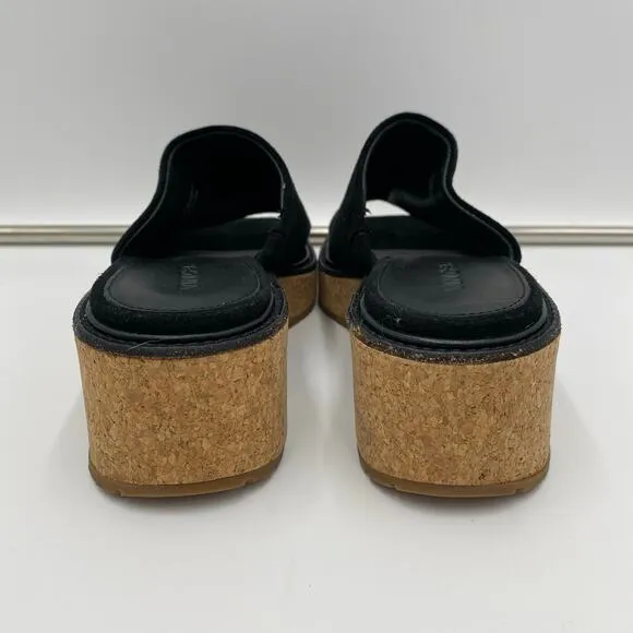 Vince Women's Black Suede Cork Platform Square Toe Maddy Sandals Size 7