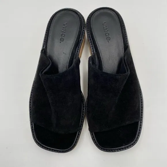 Vince Women's Black Suede Cork Platform Square Toe Maddy Sandals Size 7