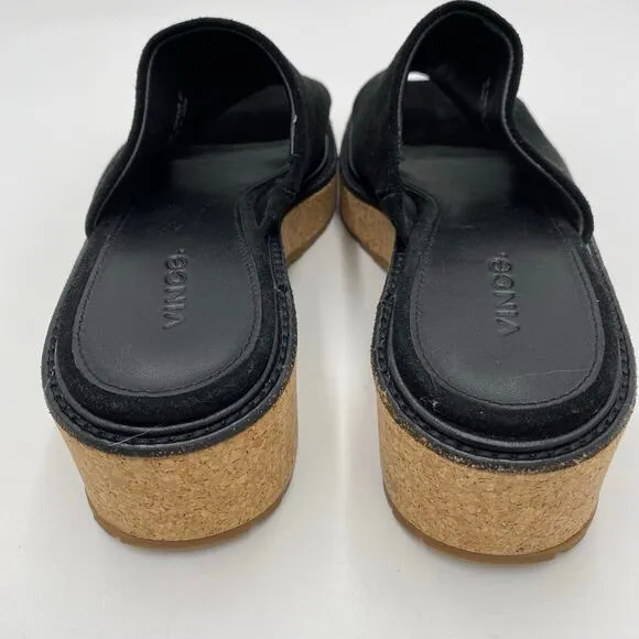 Vince Women's Black Suede Cork Platform Square Toe Maddy Sandals Size 7