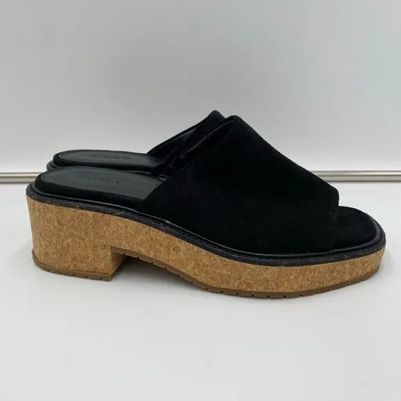Vince Women's Black Suede Cork Platform Square Toe Maddy Sandals Size 7