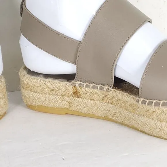Vince Women's Emilia US 6M Taupe Leather Platform Espadrille Slingback sandals