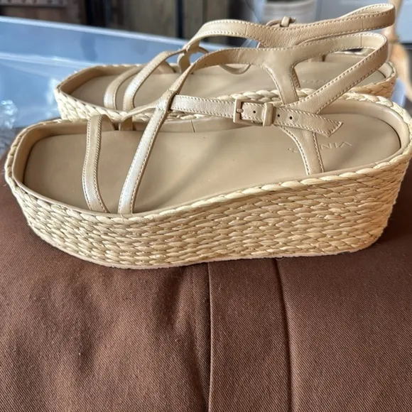 Vince Women's Tan Maxine Raffia Platform Sandals Size 7/37