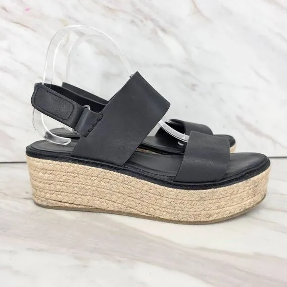 VINCE Women's Janet Black Leather Platform Wedge Espadrille Sandals Size 7