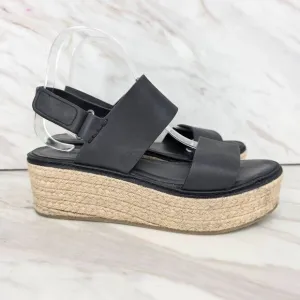 VINCE Women's Janet Black Leather Platform Wedge Espadrille Sandals Size 7