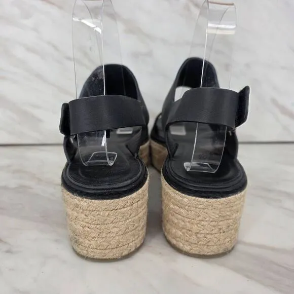 VINCE Women's Janet Black Leather Platform Wedge Espadrille Sandals Size 7